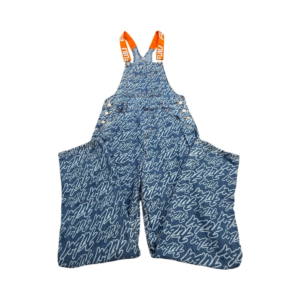 FUBU x Forever 21 Overalls Womens Small 32x30 Blue Script Logo Cotton Streetwear